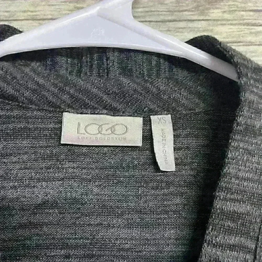 LOGO Lori Goldstein‎ Womens XS Marled Gray Black Knit Sweater Full Zip Pockets